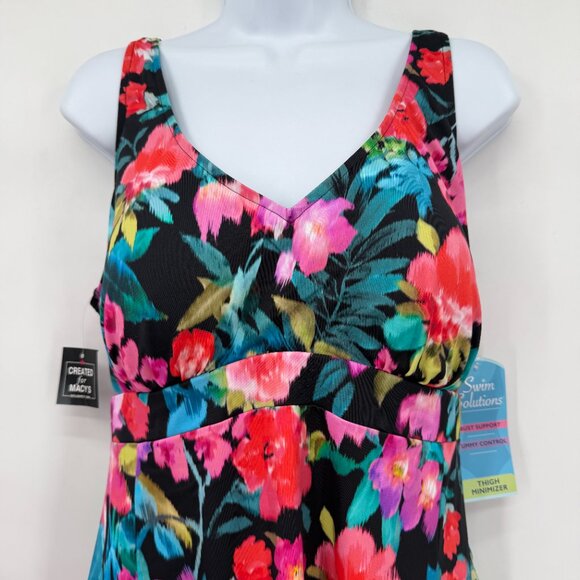 Swim Solutions Plus Floral V-Neck Swimdress Bust Support Tummy Control 18W NWT - Picture 2 of 14